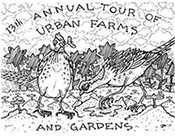 Hand-drawn flyer for an annual tour of urban farms and gardens